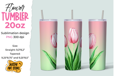 Spring tumbler sublimation design. Watercolor Tulips bouquet