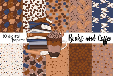 Books And Coffee Pattern | Coffee Digital Paper