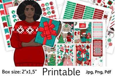 African American Christmas Printable Stickers 2&amp;quot;x1&2C;5&amp;quot;