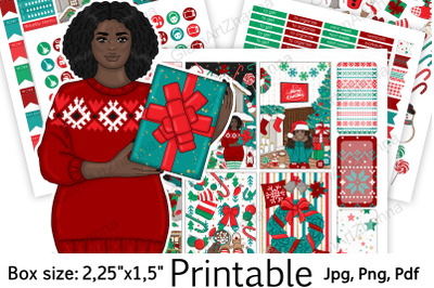 African American Christmas Printable Stickers 2,25&quot;x1,5&quot;