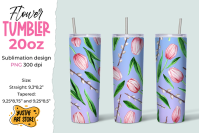 Spring Skinny tumbler sublimation design. Tulips flowers