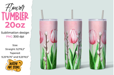 Spring flower tumbler sublimation design. Tulips &amp; twigs