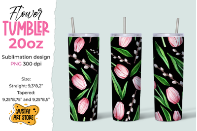 Spring flowers tumbler sublimation design. Tulips &amp; twigs