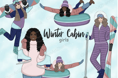 Winter Cabin Girls Clipart