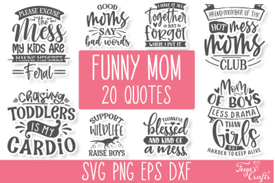 Funny Mom SVG Cut Files Bundle with 20 Designs