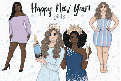 Happy New Year Girls Clipart