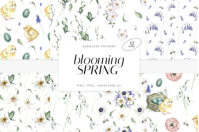Blooming Spring Seamless Patterns