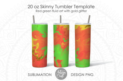 20oz skinny tumbler design with green and red acrylic pour art, tumble