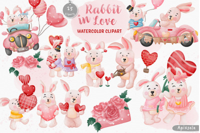 Rabbit in Love Bundle Watercolor Clipart