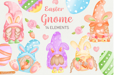 Easter Gnomes Watercolor Clipart Bundle