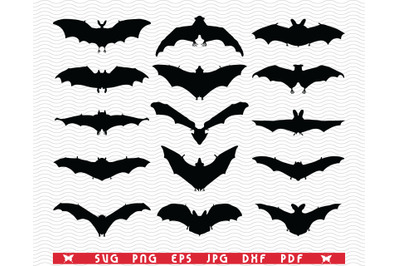 SVG Bats, Isolated Black silhouettes, Digital clipart