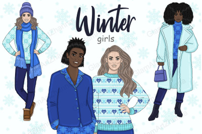 Winter Blue Girls Clipart