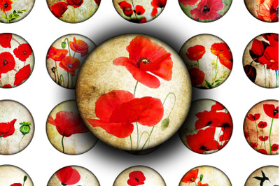 Digital Collage Sheet - Poppies on Yellow