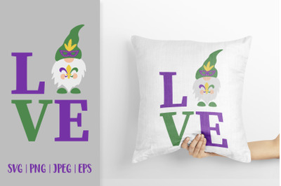 Love Mardi Gras SVG. Gnome holding Fleur de lys