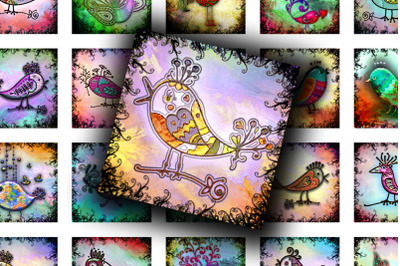 Digital Collage Sheet - Curl Birds