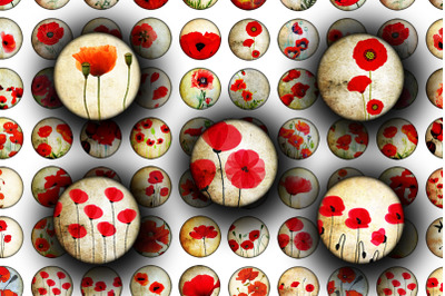 Digital Collage Sheet - Poppies on Yellow