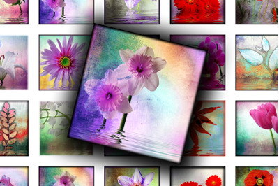 Digital Collage Sheet - Flower Reflection
