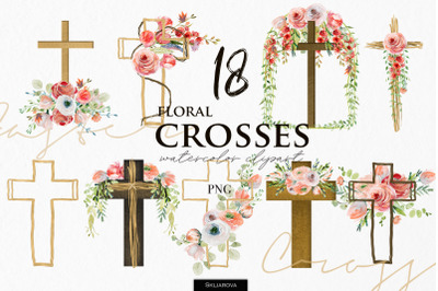 Floral Easter crosses clipart