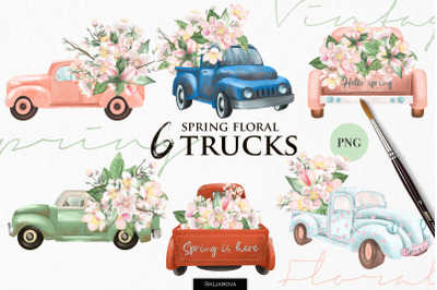Spring floral trucks clipart