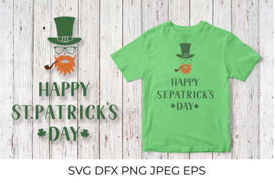 Happy St. Patricks day. Cartoon Leprechaun  green hat, mustache, beard