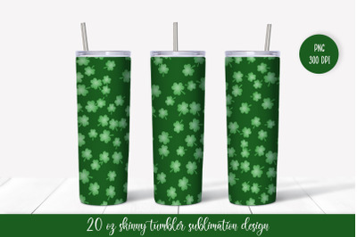 St. Patricks Day Tumbler Sublimation Wrap. Green Shamrocks Tumbler