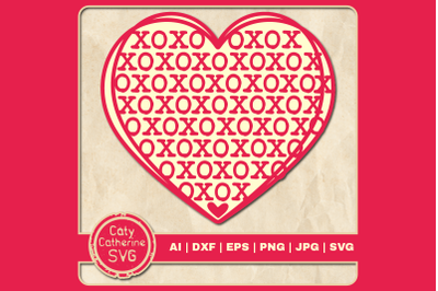 XOXO Valentine&#039;s Day Love Heart SVG Cut File