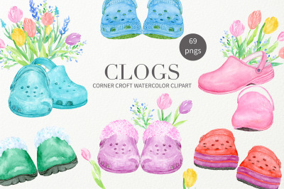 Watercolor Fashion Shoes Clogs for Instant Download&nbsp;