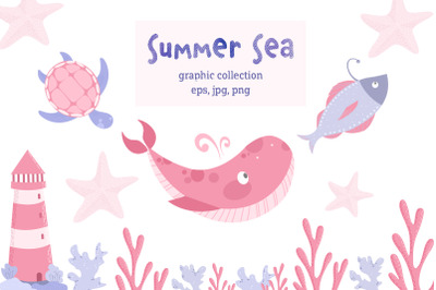 Summer Sea collection of vector graphics, EPS, JPG, PNG