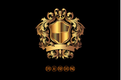 Luxury shield crown badge with classic ribbon Logo