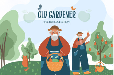 Old gardener vector set