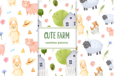 Cute farm collection of seamless patterns