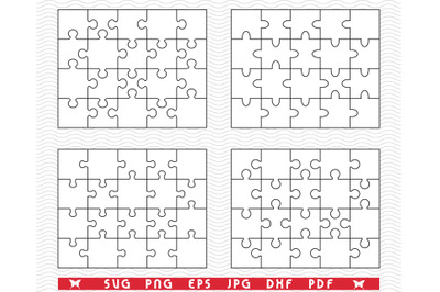 SVG White Puzzles, Isolated Separate Pieces, digital clipart