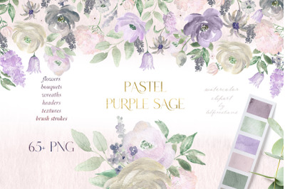 Pastel Purple Sage Watercolor Clipart set
