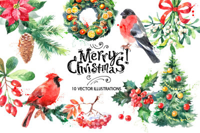 Watercolor Christmas Vector Set