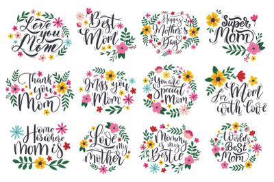 Mother&amp;#039;s day lettering quotes, greeting cards elements. Happy Mothers