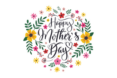 Happy mother&#039;s day handwritten lettering greeting card. Hand drawn gre