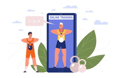 Online fitness training, mobile app with workouts and sport exercises.