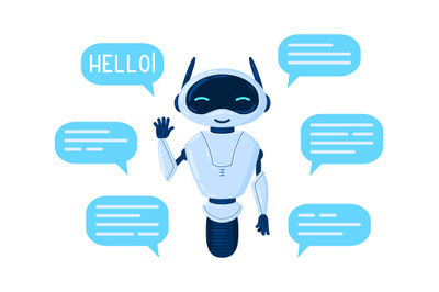 Cartoon chat bot character, cute online assistant. Friendly personal a