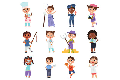 Kids professions, young painter, doctor and cook characters. Children