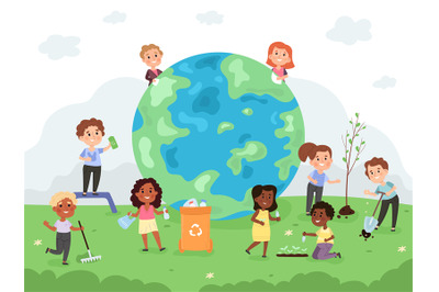 Kids take care of earth, day, environment protection kindergarten acti