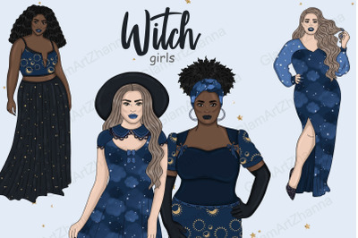 Witch Blue Girls Clipart