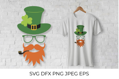 St. Patricks day Leprechaun with green hat, mustache, red beard, pipe