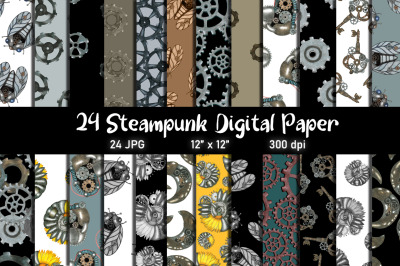 24 Steampunk Background Drawn by Color Pencil.