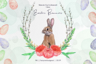 Easter Bunny Watercolor Clipart&2C; Easter Decor PNG&2C; Watercolor Bunny