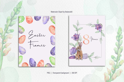 Easter Frame Watercolor Clipart&2C; Spring Clipart&2C; Easter Decor PNG