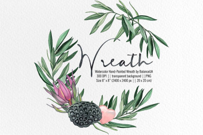 Watercolor Wreath, Floral Watercolor Decor, PNG
