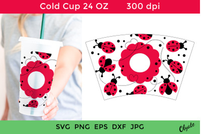 Ladybug Cold Cup Full Wrap SVG. 24 OZ Tumbler Wrap