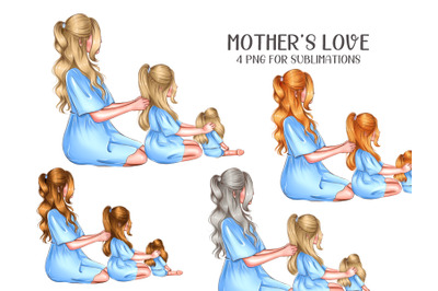 Mother&#039;s love clipart - 4 png files for sublimations