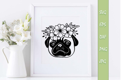 Floral SVG Pug Dog File