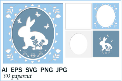 Easter Bunny holiday card template, cut out of paper, SVG